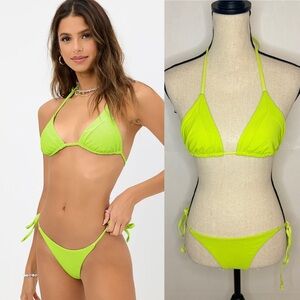 Frankies Bikinis Sky Ribbed Green Triangle Bikini Top & Bottom
